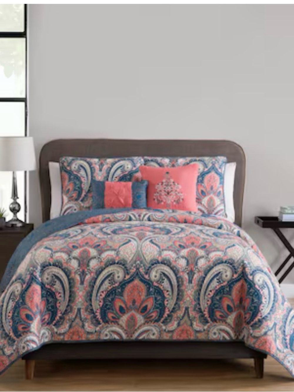 NEW VCNY Home Casa Re'al 5 -Piece Coral Full/Queen Quilt Set